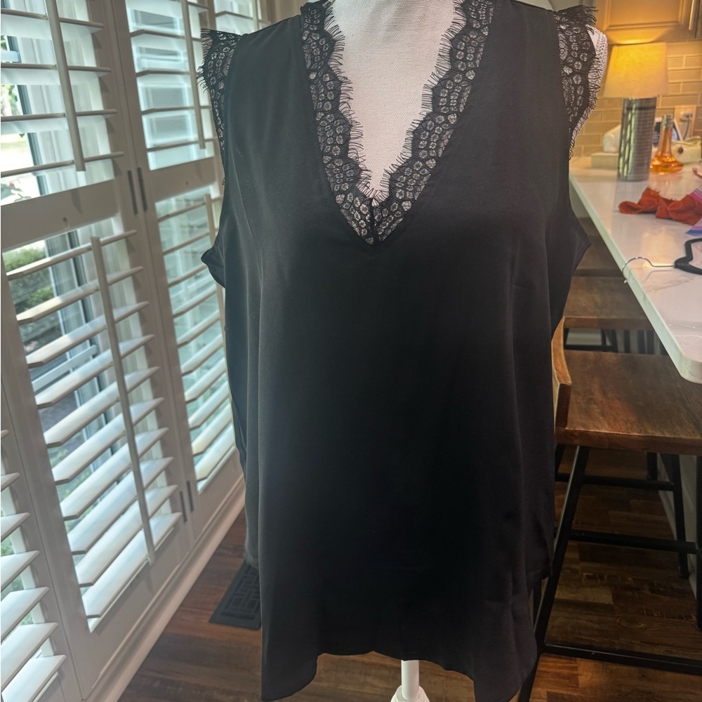 Chic Black Sleeveless Top with Lace Detail